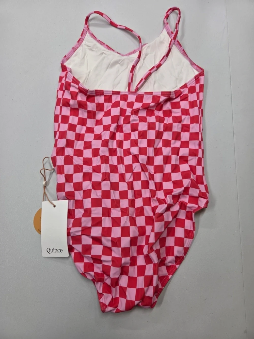NWT QUINCE One-Piece Swimsuit Pink Check Kid Girl Size 10 7363